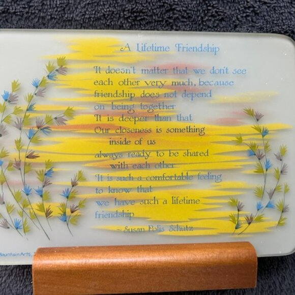 Vintage Glass and Wood Friendship Desk Plaque by Papel - Picture 3 of 5